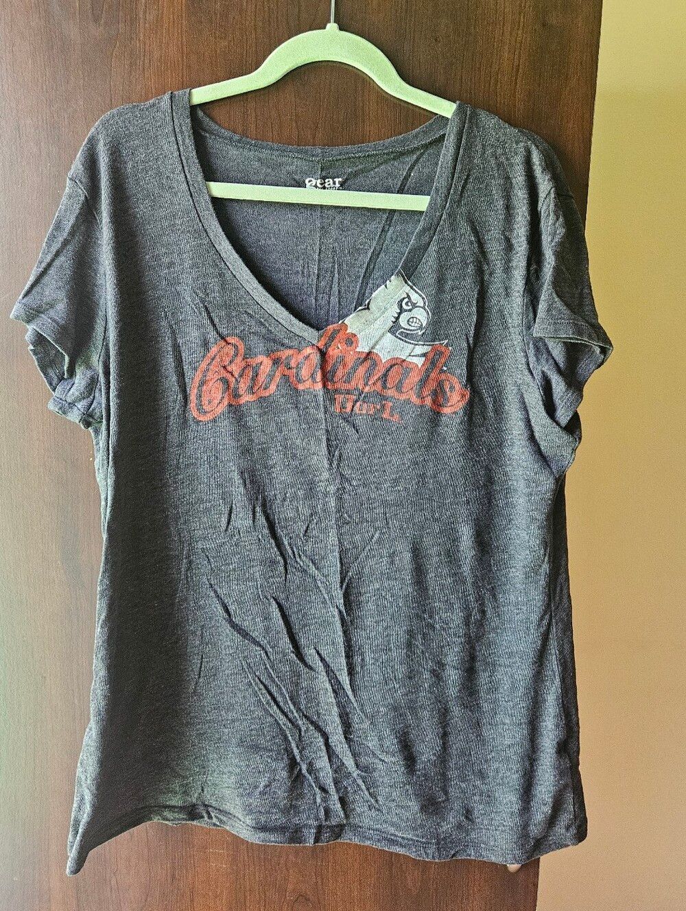 Cardinals V-Neck Graphic Tee - Charcoal with Red Logo Size XXL